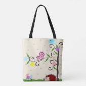 ハリネズミ及びフクロウデザイン パーソナライズされた トートバッグ (裏面)