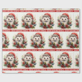 ハリネズミ子どもの名前を追加かわいいクリスマスプレゼント ラッピングペーパー (フラット)