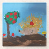 ハリネズミ絵画の ガラスコースター (正面)