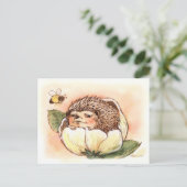 ハリネズミ花ベビー水彩 ポストカード (スタンド正面)