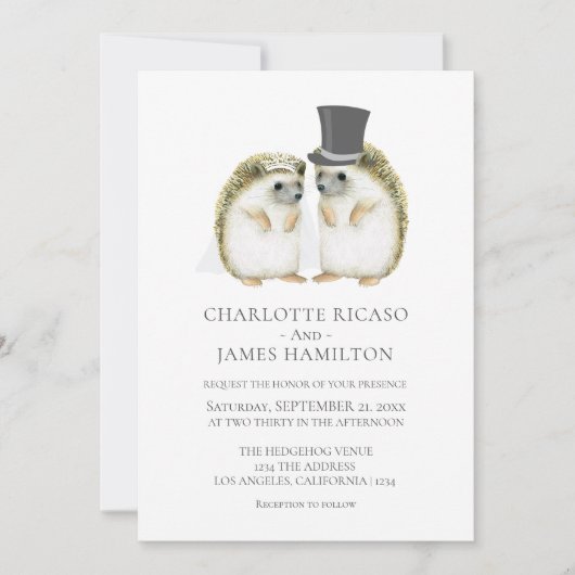 ハリネズミ花嫁カワイイ結婚ズパーソナライズされた 招待状 (正面)