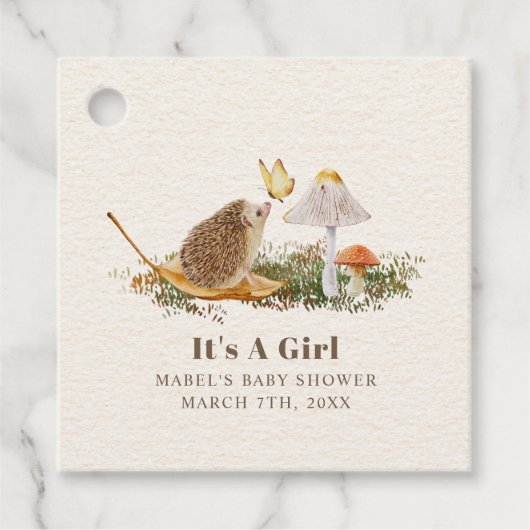 ハリネズミ蝶マッシュルーム木地赤ちゃんシャワー フェイバータグ (正面)