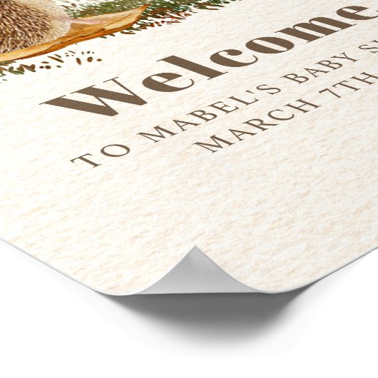 ハリネズミ蝶マッシュルーム木地赤ちゃんシャワー ポスター (角)