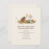 ハリネズミ蝶マッシュルーム木地赤ちゃんシャワー 招待状 (正面/裏面)