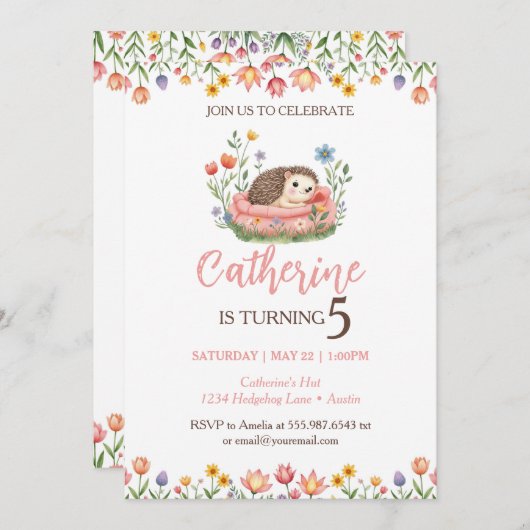 ハリネズミ誕生日かわいい動物招待状 招待状 (正面/裏面)