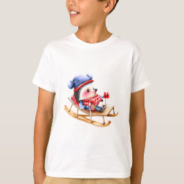 ハリネズミ。スレッドに乗ったクリスマスキュートなハリネズミ Tシャツ