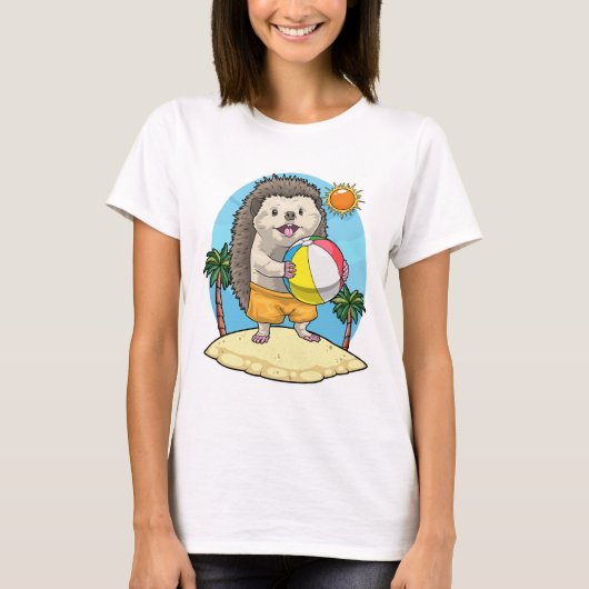 ハリネズミ ビーチ 水球 夏季 Tシャツ (正面)
