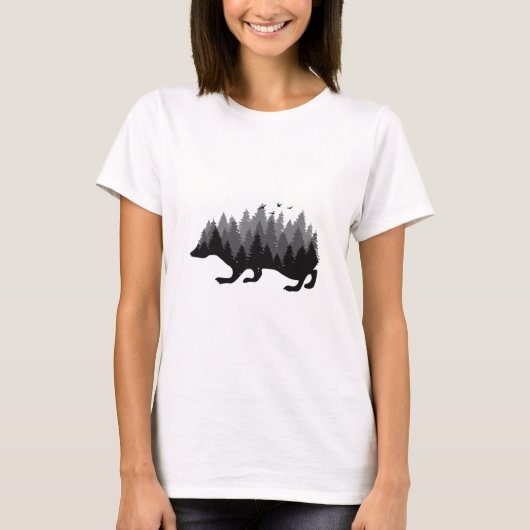 ハリネズミ - 森のデザイン Tシャツ (正面)