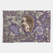 ハリネズミ 紫色 ウィリアム・モリス風 花柄 キッチンタオル (横)
