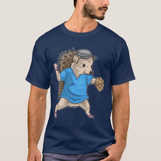 ハリネズミ 野球 野球グローブ Tシャツ (正面)