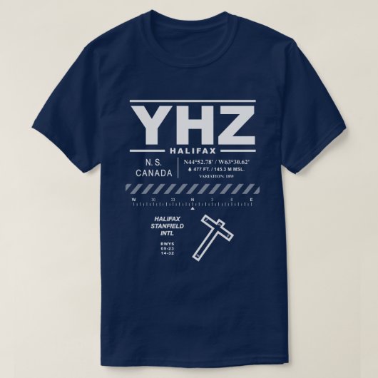ハリファックススタ国際的ンフィールド空港YHZ Tシャツ (デザイン正面)