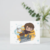 ハリーとヘドウィグ飛んでいる過去ホグワーツクリスマス シーズンポストカード (スタンド正面)