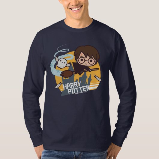 ハリーとヘドウィッグがホグワーツを飛ぶ Tシャツ (正面)