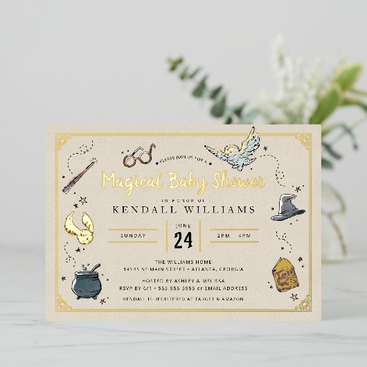 ハリーポッタベビーシャワー招待状 箔招待状 (立ち正面)