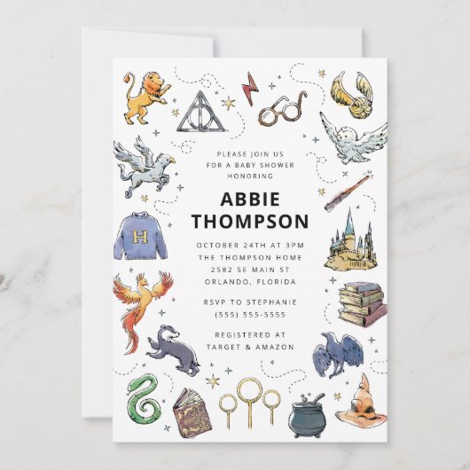 ハリーポッターのアイコンの赤ちゃんシャワー 招待状 (正面)