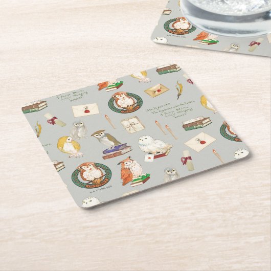 ハリーポッター™ |フクロウ文字のパターン スクエアペーパーコースター (アングル)