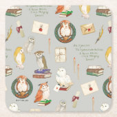 ハリーポッター™ |フクロウ文字のパターン スクエアペーパーコースター (正面)