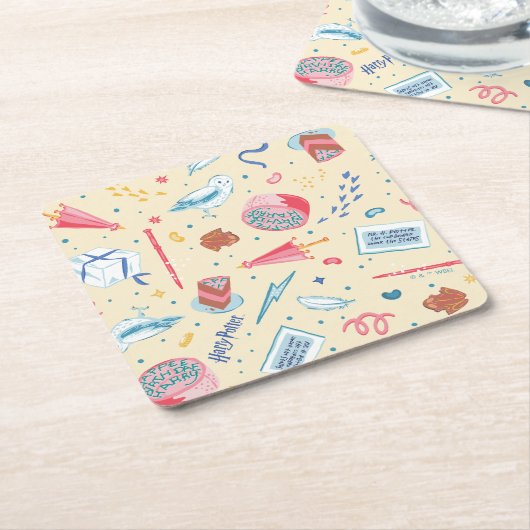 ハリーポッター™誕生祝いパターン スクエアペーパーコースター (アングル)