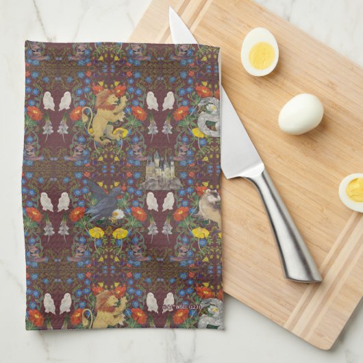 ハリーポッター™ | Burgundy水彩のアイコンパターン キッチンタオル (四つ折り)