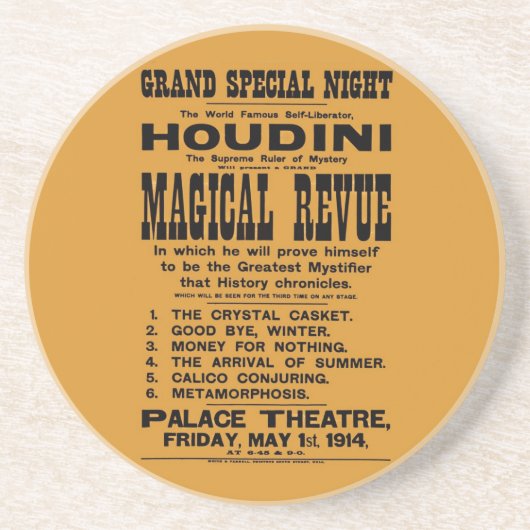 ハリー元通りにされた1914年のHoudiniの黄色い掲示板 コースター (正面)