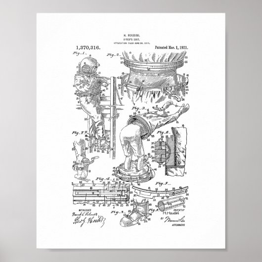 ハリー・ホーディニ・ダイバーズスーツ特許 ポスター (正面)