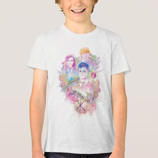 ハリー・ポッターシリーズの綴り|ハリー、Hermione、及びRon Waterc トライブレンドTシャツ (正面)