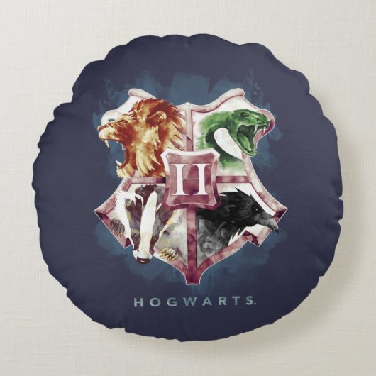 ハリー・ポッターシリーズ| HOGWARTS™の頂上の水彩画 ラウンドクッション (正面)