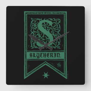 ハリー・ポッターシリーズ  Slytherinのモノグラムの旗 スクエア壁時計