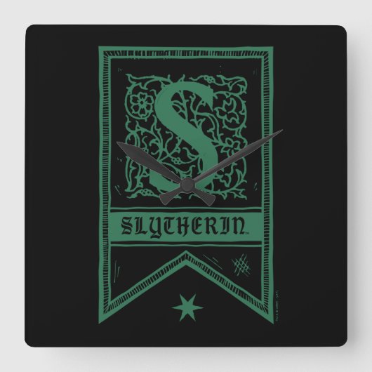ハリー・ポッターシリーズ| Slytherinのモノグラムの旗 スクエア壁時計 (正面)