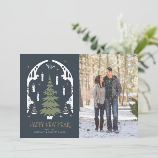 ハリー・ポッター™ ツリー - あけましておめでとう - フォト シーズンカード (スタンド正面)