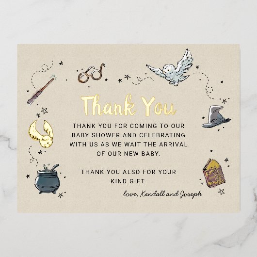 ハリー・ポッター |赤ちゃんシャワーありがとう 箔招待状ポストカード (正面)