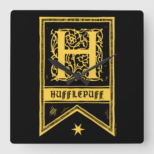 ハリー・ポッター | Hufflepuffモノグラムバナー スクエア壁時計 (正面)
