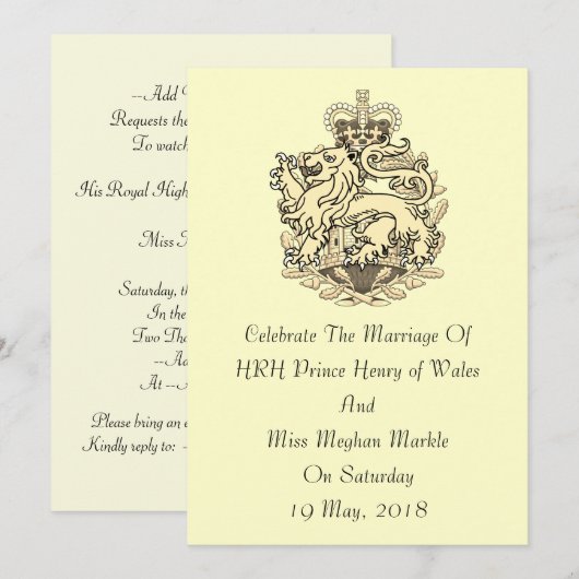 ハリー＆メーガン エレガント ロイヤル ウェディング ご招待状 招待状 (正面/裏面)