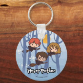 ハリー、ロン、ハーマイオニーの漫画イラスト飛行シーン キーホルダー (正面)