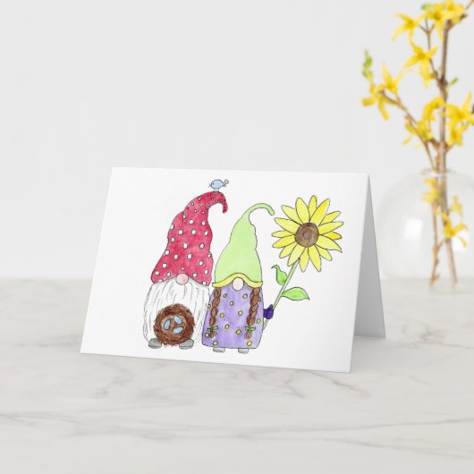 ハルちゃんの庭のノームのお母さんとお父さん カード (黄色い花)