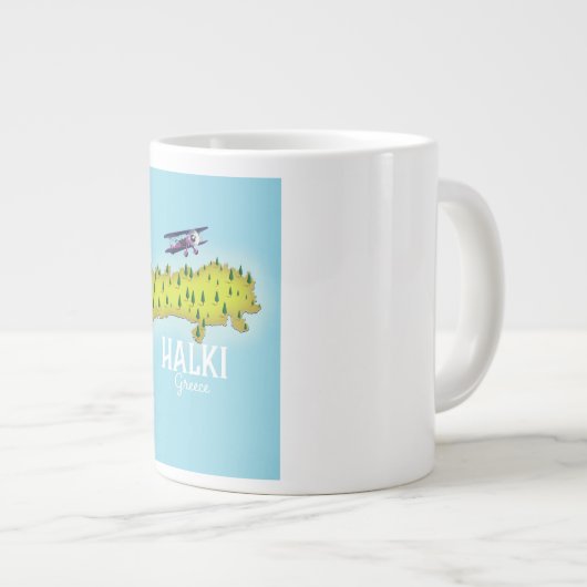 ハルキギリシャの地図図解入りの、写真付きの旅行ポスター ジャンボコーヒーマグカップ (正面右)