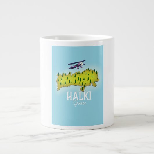 ハルキギリシャの地図図解入りの、写真付きの旅行ポスター ジャンボコーヒーマグカップ (正面)