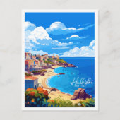 ハルキディキギリシャヴィンテージ旅行イラストレーション ポストカード (正面)