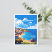 ハルキディキギリシャヴィンテージ旅行イラストレーション ポストカード (スタンド正面)