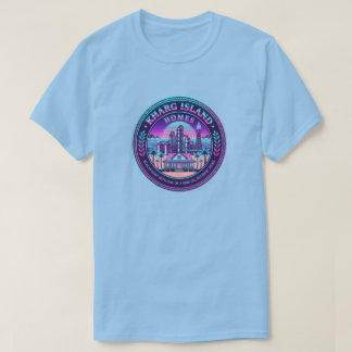 ハルグ島の家 イラン ヴェイパーウェーブ 青Tシャツ Tシャツ