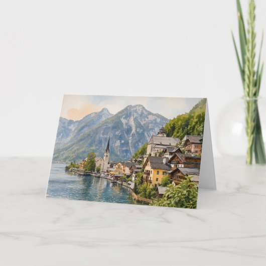 ハルシュタット オーストリア 水彩画 カード (正面)