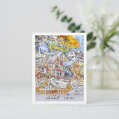 ハルスタットオーストリアトラベルプレイスウォーターカラー ポストカード (スタンド正面)