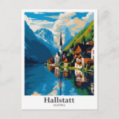 ハルスタットオーストリアヴィンテージトラベルイラストレーション ポストカード (正面)
