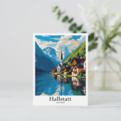 ハルスタットオーストリアヴィンテージトラベルイラストレーション ポストカード (スタンド正面)