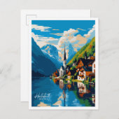 ハルスタットオーストリアヴィンテージ旅行イラストレーション ポストカード (正面/裏面)
