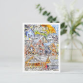 ハルスタットオーストリア有名な旅行水の色のスケッチ ポストカード (スタンド正面)