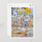 ハルスタットオーストリア有名な旅行水の色のスケッチ ポストカード (正面/裏面)