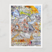 ハルスタットオーストリア有名な旅行水の色のスケッチ ポストカード (正面)