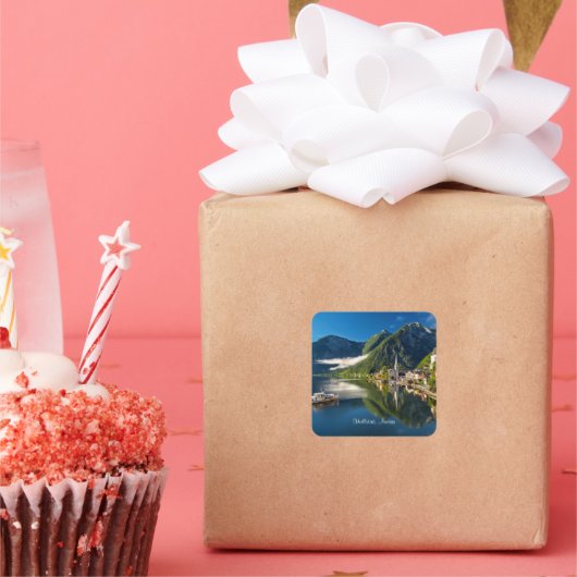 ハルスタット、オーストリア風光明媚な写真 スクエアシール (パーティー)