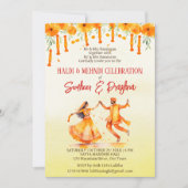 ハルディとメーンディのマリーゴールド ベル インドの結婚式 招待状 (正面)